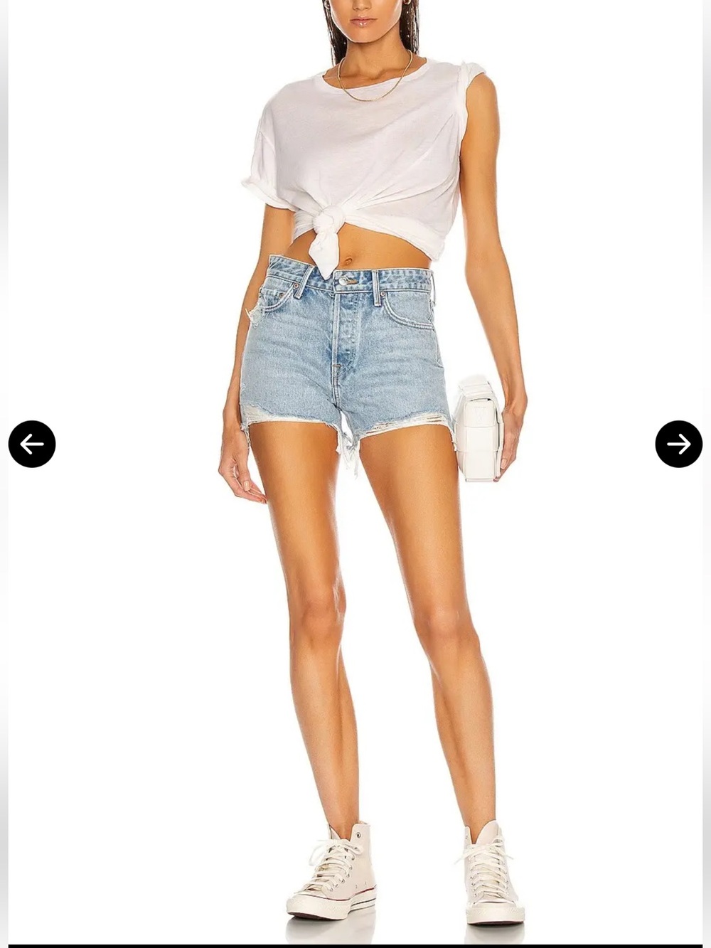 GRLFRND Helena High Rise Distressed Denim Shorts 29